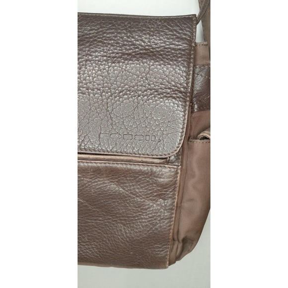 vintage brown leather Fossil crossbody messenger bag Y2k 90s professional Indie - Picture 3 of 13